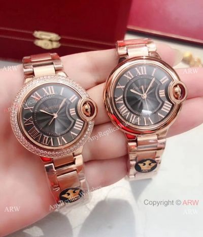 Japan Grade Cartier Ballon Bleu de Rose Gold Watches Black face-Best Cartier Replica Watches for Mens